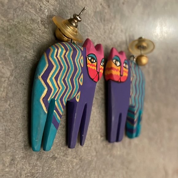 Laurel Burch vintage hand painted RARE Colorful Cat Earrings - Picture 5 of 14
